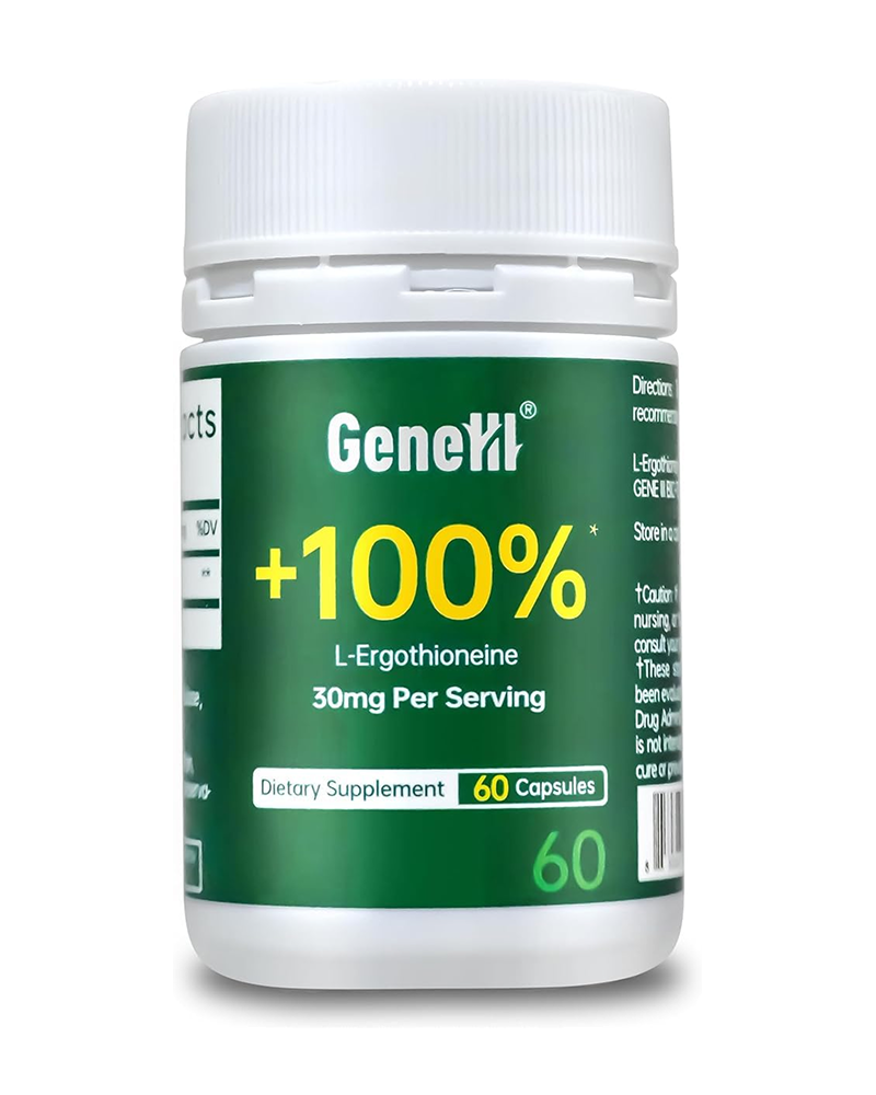 GeneIII 60-count L-Ergothioneine capsules, third-party tested antioxidant supplement