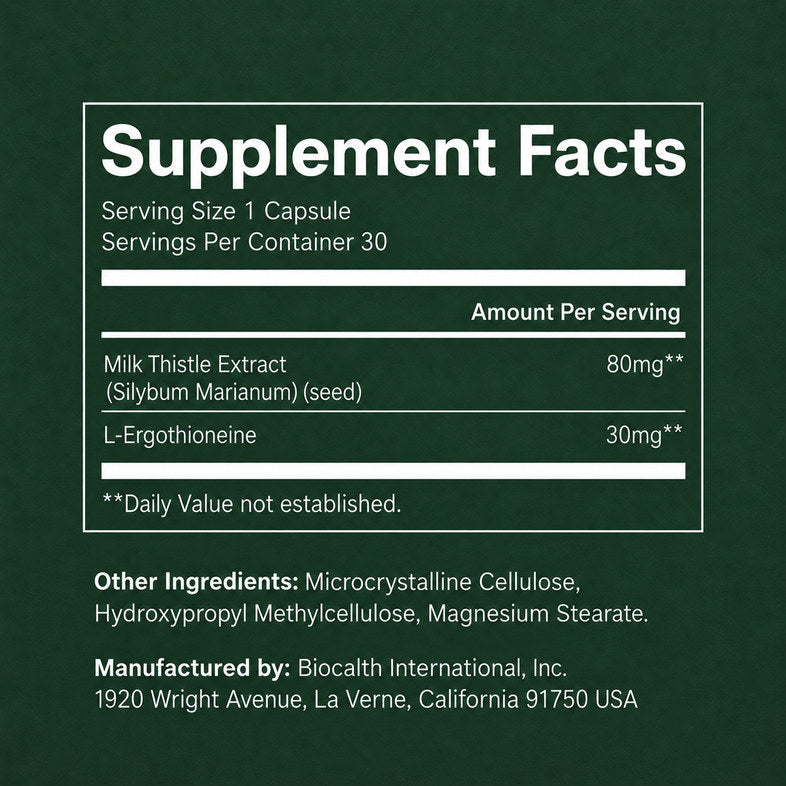 GeneIII EGT + Milk Thistle Extract supplement facts label