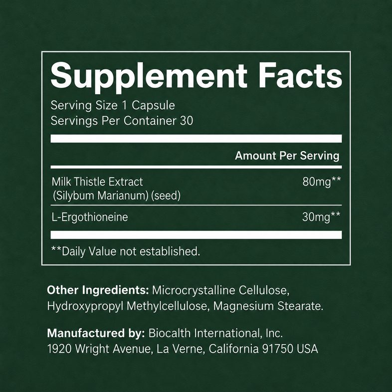 GeneIII EGT + Milk Thistle Extract supplement facts label