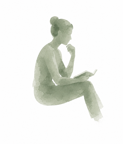 Watercolor illustration of a person sitting and reading