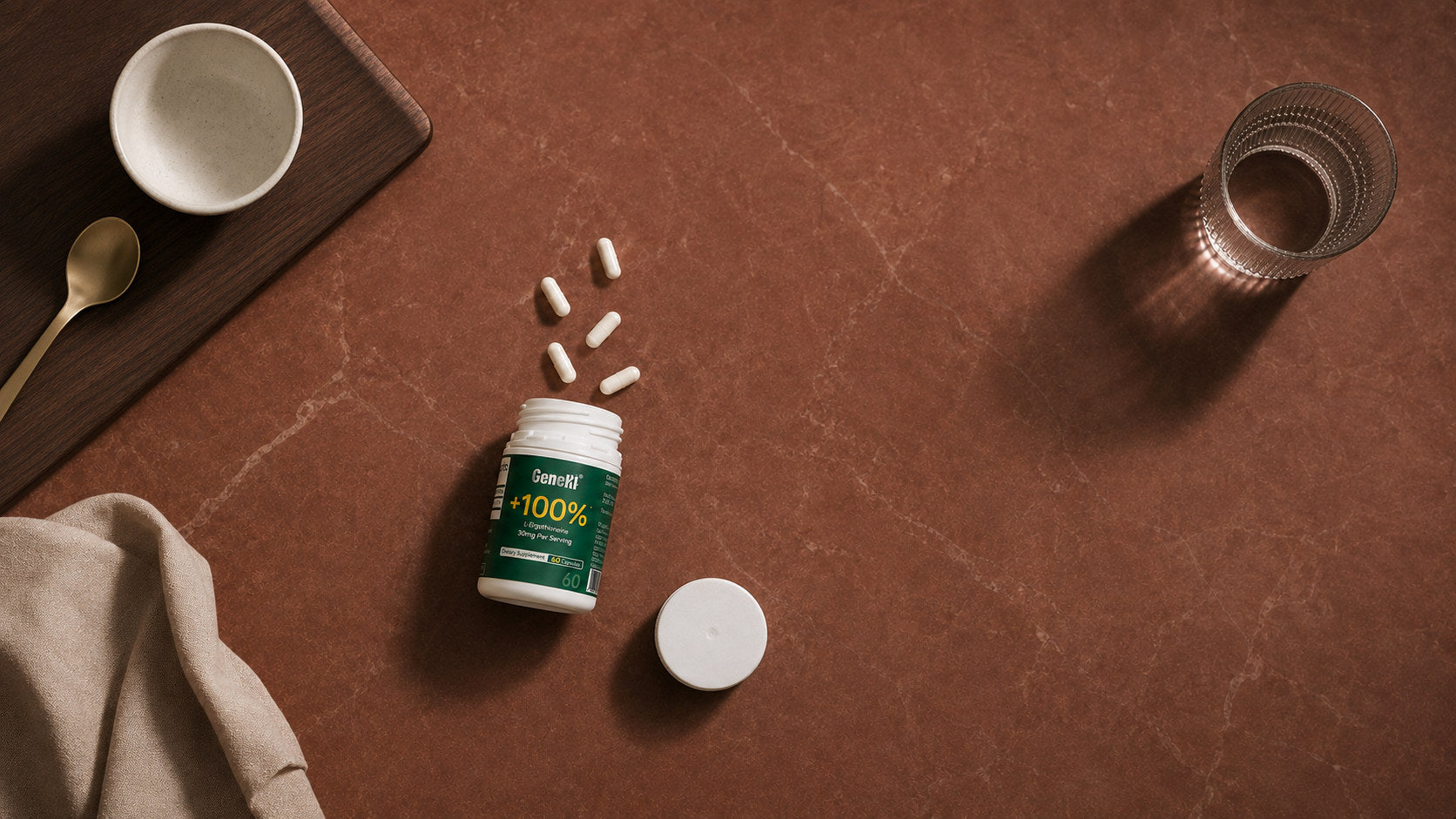GeneIII L-Ergothioneine bottle in a natural setting