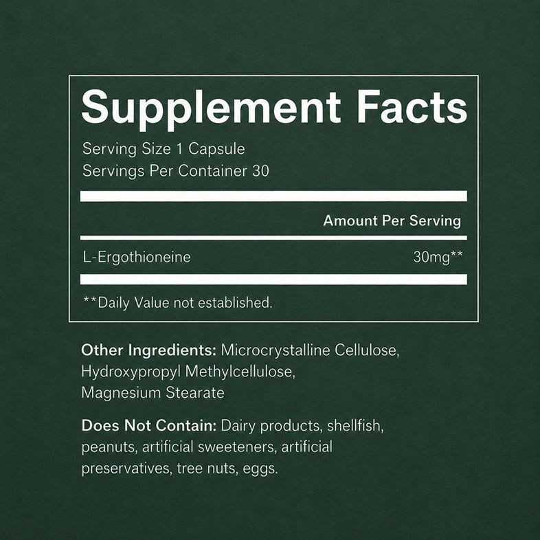 GeneIII L-Ergothioneine supplement facts label
